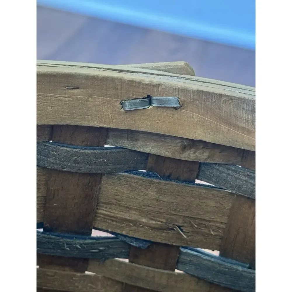 VTG Farmhouse Woven Splint Wood Basket Painted Lighthouses Nautical Coastal